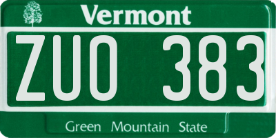 VT license plate ZUO383