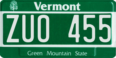 VT license plate ZUO455