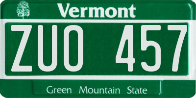 VT license plate ZUO457