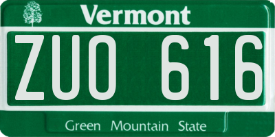 VT license plate ZUO616