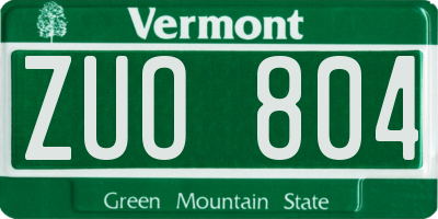 VT license plate ZUO804
