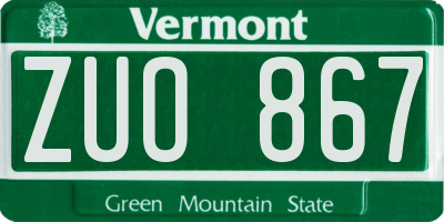 VT license plate ZUO867