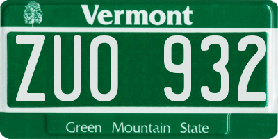 VT license plate ZUO932