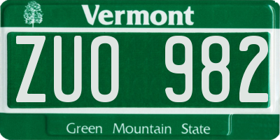 VT license plate ZUO982