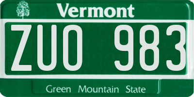 VT license plate ZUO983