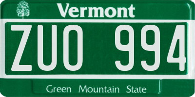 VT license plate ZUO994