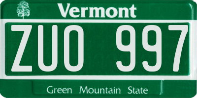 VT license plate ZUO997