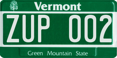 VT license plate ZUP002