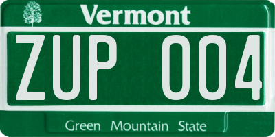 VT license plate ZUP004
