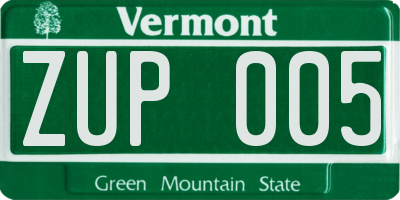 VT license plate ZUP005