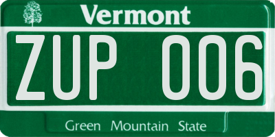 VT license plate ZUP006