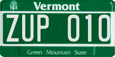 VT license plate ZUP010