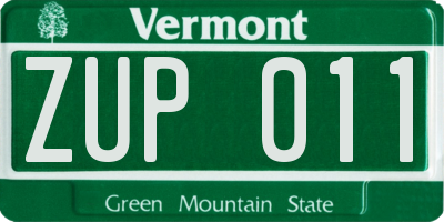 VT license plate ZUP011