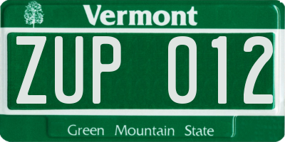 VT license plate ZUP012