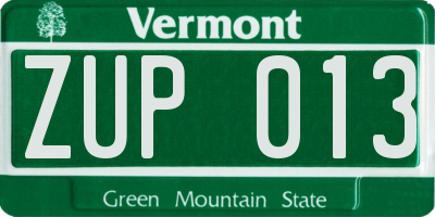 VT license plate ZUP013