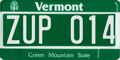 VT license plate ZUP014