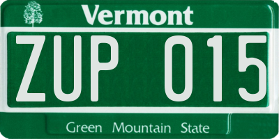 VT license plate ZUP015