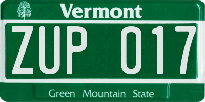 VT license plate ZUP017