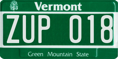 VT license plate ZUP018