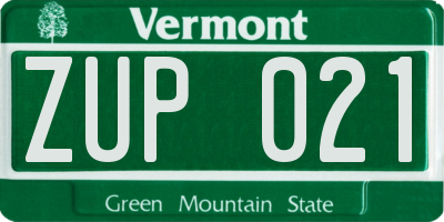 VT license plate ZUP021