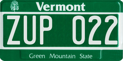 VT license plate ZUP022