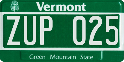 VT license plate ZUP025