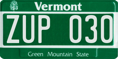 VT license plate ZUP030