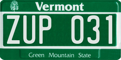 VT license plate ZUP031