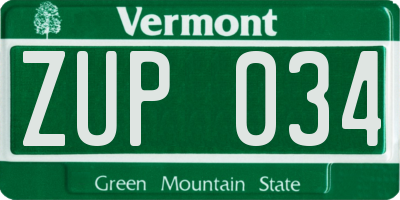 VT license plate ZUP034