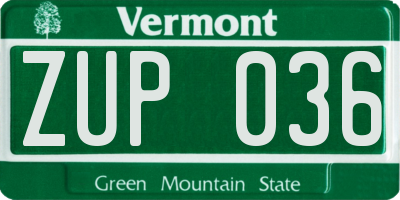 VT license plate ZUP036