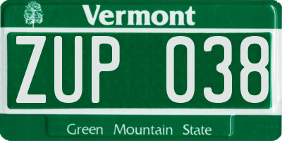 VT license plate ZUP038