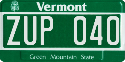 VT license plate ZUP040