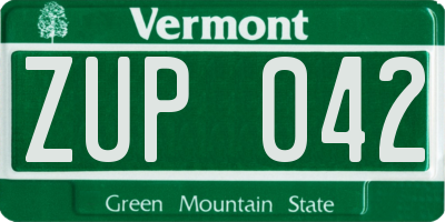 VT license plate ZUP042