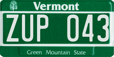 VT license plate ZUP043