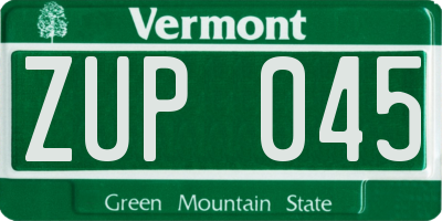 VT license plate ZUP045