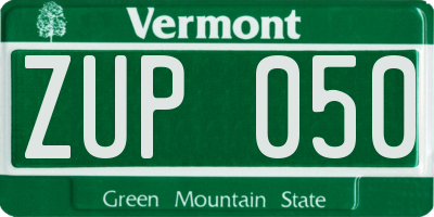 VT license plate ZUP050