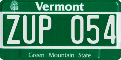 VT license plate ZUP054