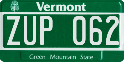 VT license plate ZUP062