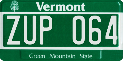 VT license plate ZUP064