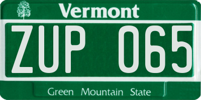 VT license plate ZUP065
