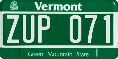 VT license plate ZUP071