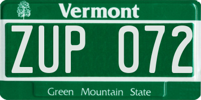 VT license plate ZUP072