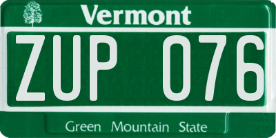 VT license plate ZUP076