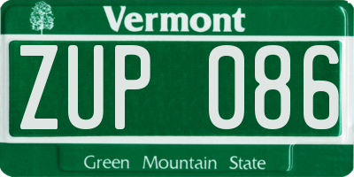 VT license plate ZUP086