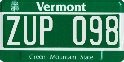VT license plate ZUP098