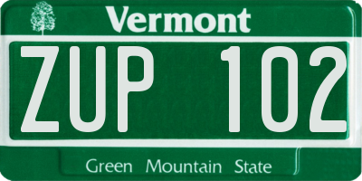 VT license plate ZUP102