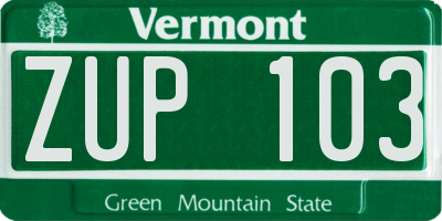 VT license plate ZUP103