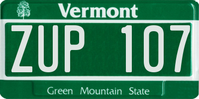 VT license plate ZUP107