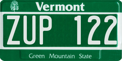 VT license plate ZUP122