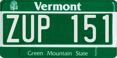 VT license plate ZUP151
